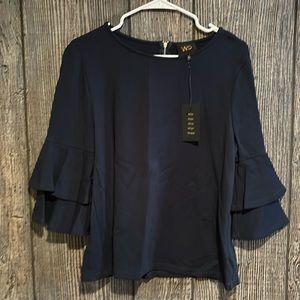 W5 Shirt Womens Medium Blue Flare Sleeve Zip Back Made in USA Ladies